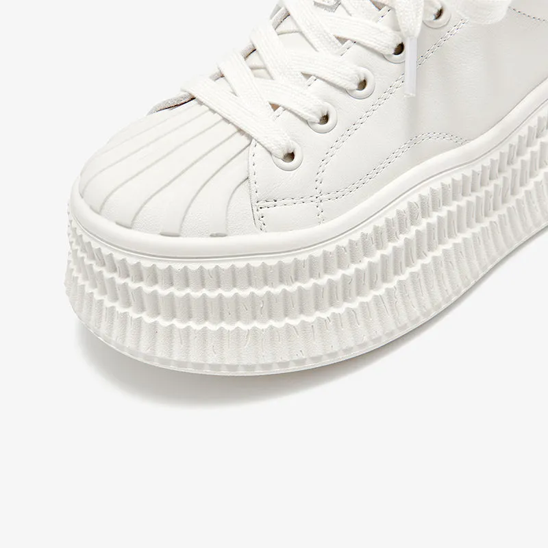 BeauToday Shell Toe Retro Womens Chunky Sneakers Lace-up Platform Sneakers with Special Vertical Striped Sole