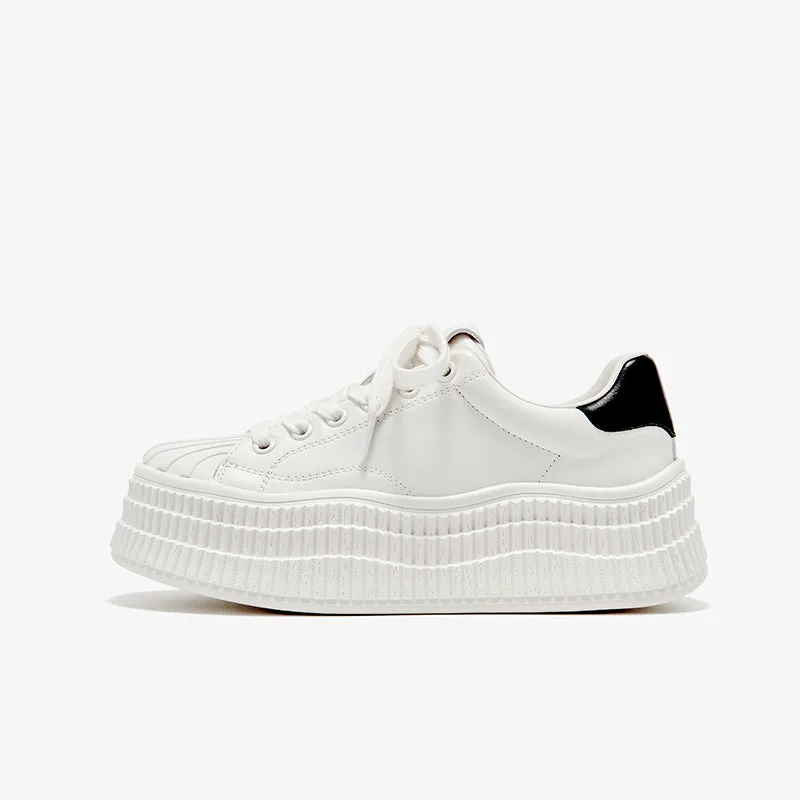 BeauToday Shell Toe Retro Womens Chunky Sneakers Lace-up Platform Sneakers with Special Vertical Striped Sole