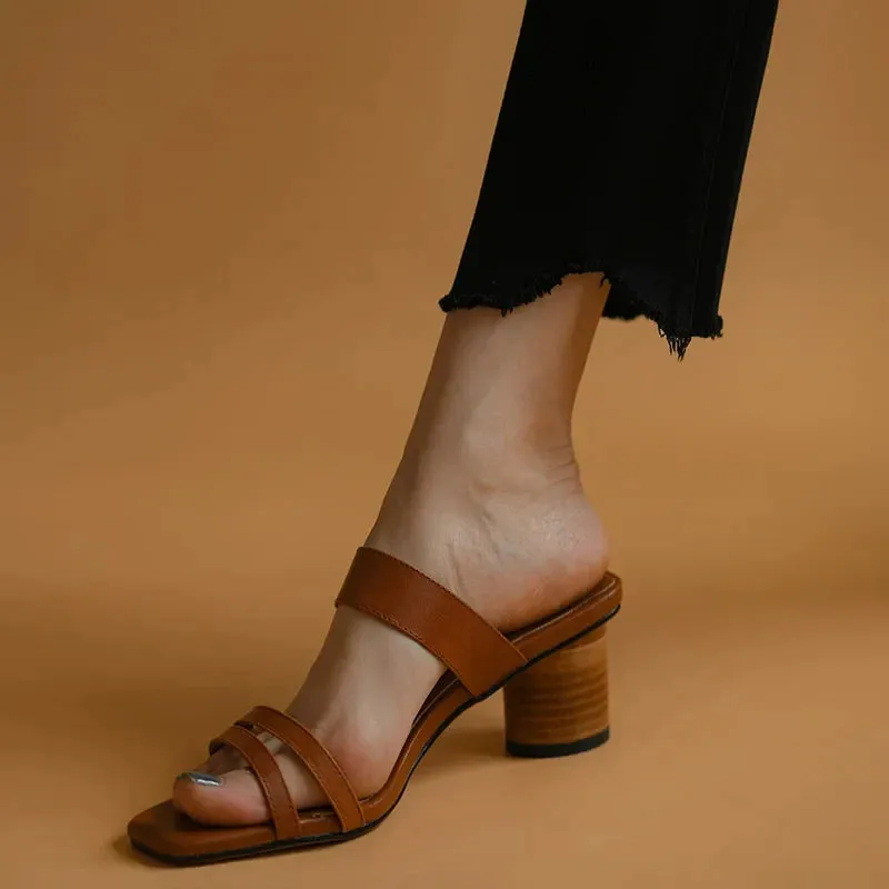 binfenxie Open Toe Women Shoes French Style Summer Slippers Retro Shoes Woman Buckle Sandals Summer Women Pumps Sandals Sheepskin Slippers