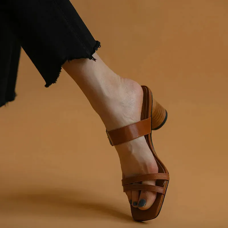 binfenxie Open Toe Women Shoes French Style Summer Slippers Retro Shoes Woman Buckle Sandals Summer Women Pumps Sandals Sheepskin Slippers