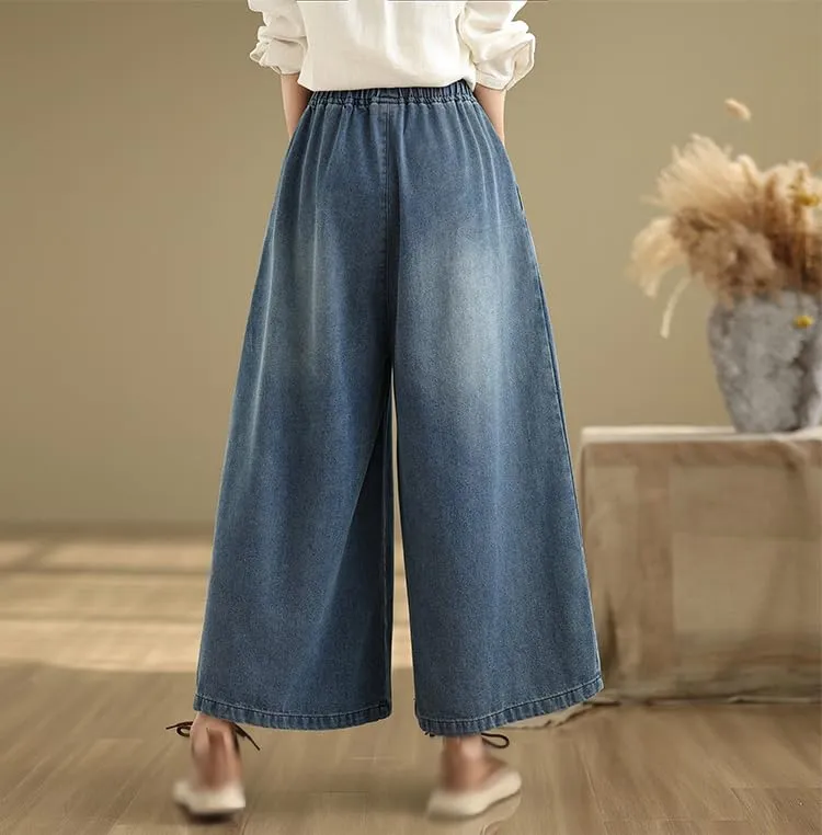BK-Elastic Waist Double Pocket Wide Leg Trousers