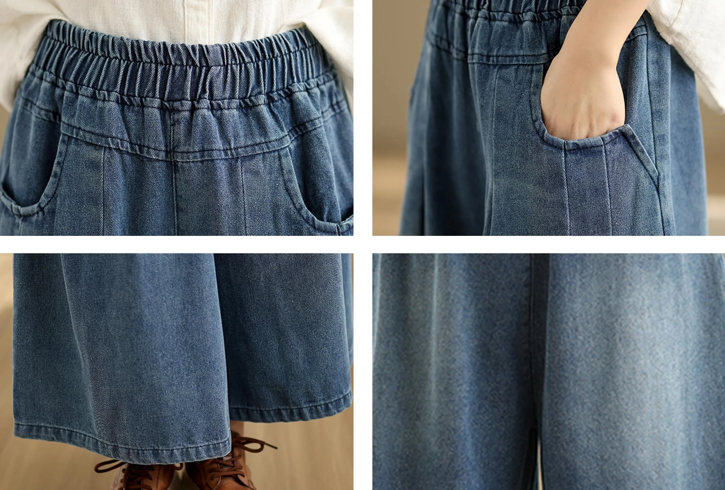 BK-Elastic Waist Double Pocket Wide Leg Trousers