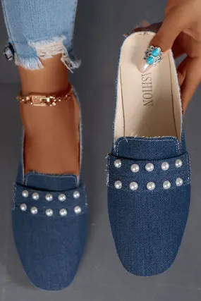 Blue Pearl Decor Pointed Toe Canvas Shoes