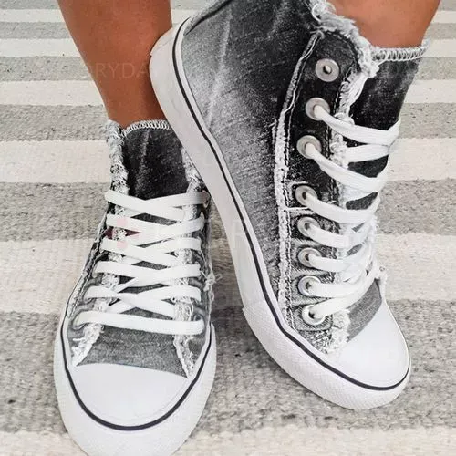 Chicvane Denim High Top Lace Up Canvas Shoes