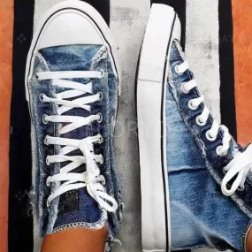 Chicvane Denim High Top Lace Up Canvas Shoes
