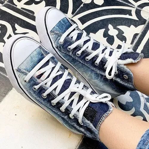 Chicvane Denim High Top Lace Up Canvas Shoes