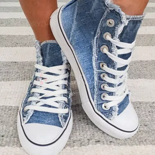 Chicvane Denim High Top Lace Up Canvas Shoes