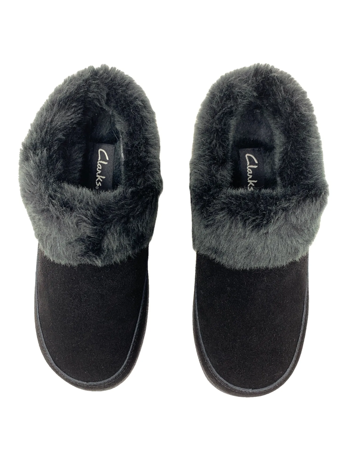 Clarks Womens Fur Lined Clog Slippers Warm Cozy Indoor Outdoor Plush Slipper