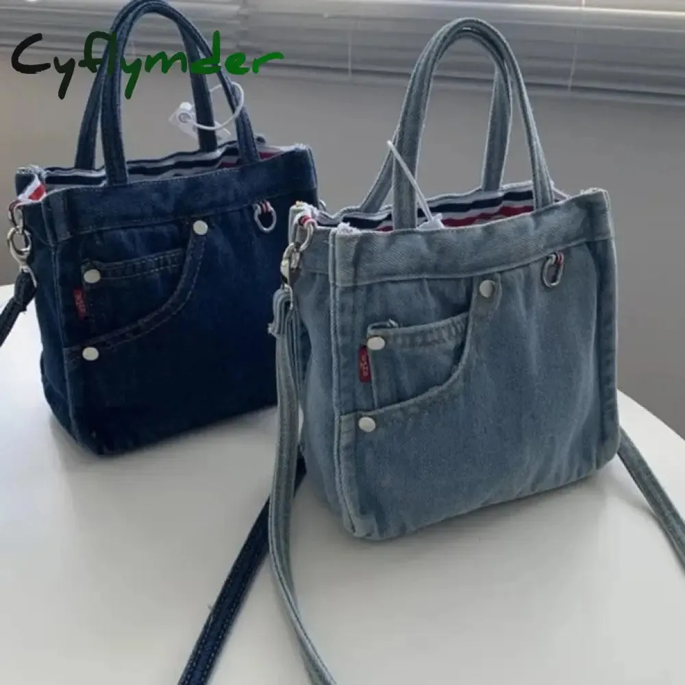 Cyflymder Denim Jeans Shoulder Crossbody Bag Girl Fashion Luxury Design Totes For Women Casual Large Capacity Shopping Handbag and Purse