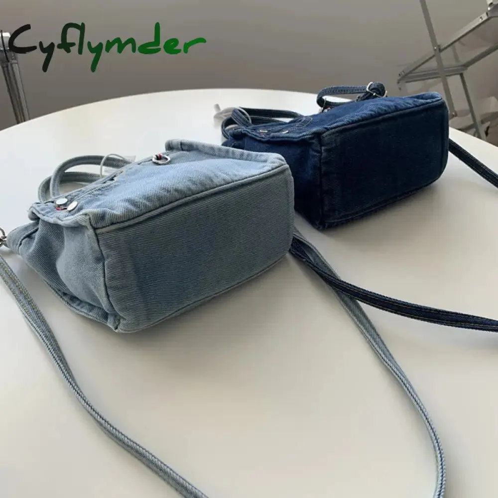 Cyflymder Denim Jeans Shoulder Crossbody Bag Girl Fashion Luxury Design Totes For Women Casual Large Capacity Shopping Handbag and Purse