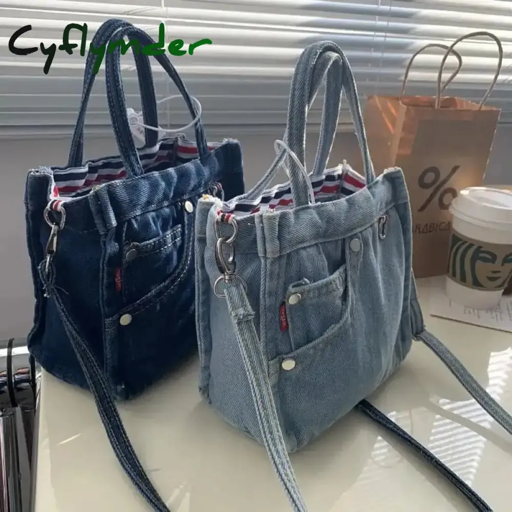 Cyflymder Denim Jeans Shoulder Crossbody Bag Girl Fashion Luxury Design Totes For Women Casual Large Capacity Shopping Handbag and Purse