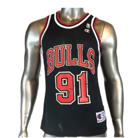 Dennis Rodman #91 Chicago Bulls Black Champion NBA Jersey 40
