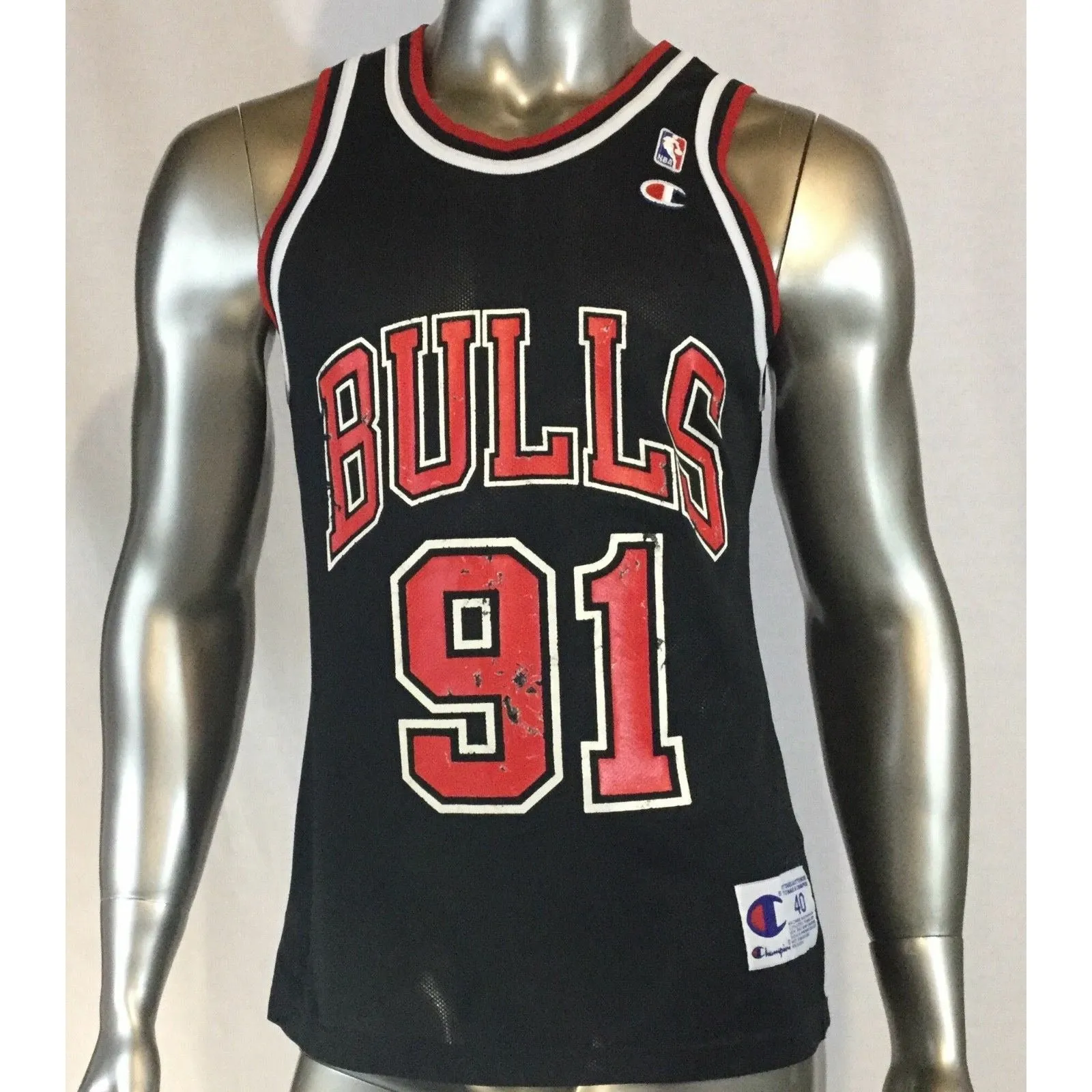 Dennis Rodman #91 Chicago Bulls Black Champion NBA Jersey 40