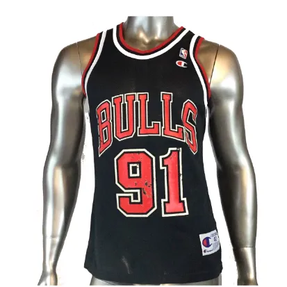 Dennis Rodman #91 Chicago Bulls Black Champion NBA Jersey 40