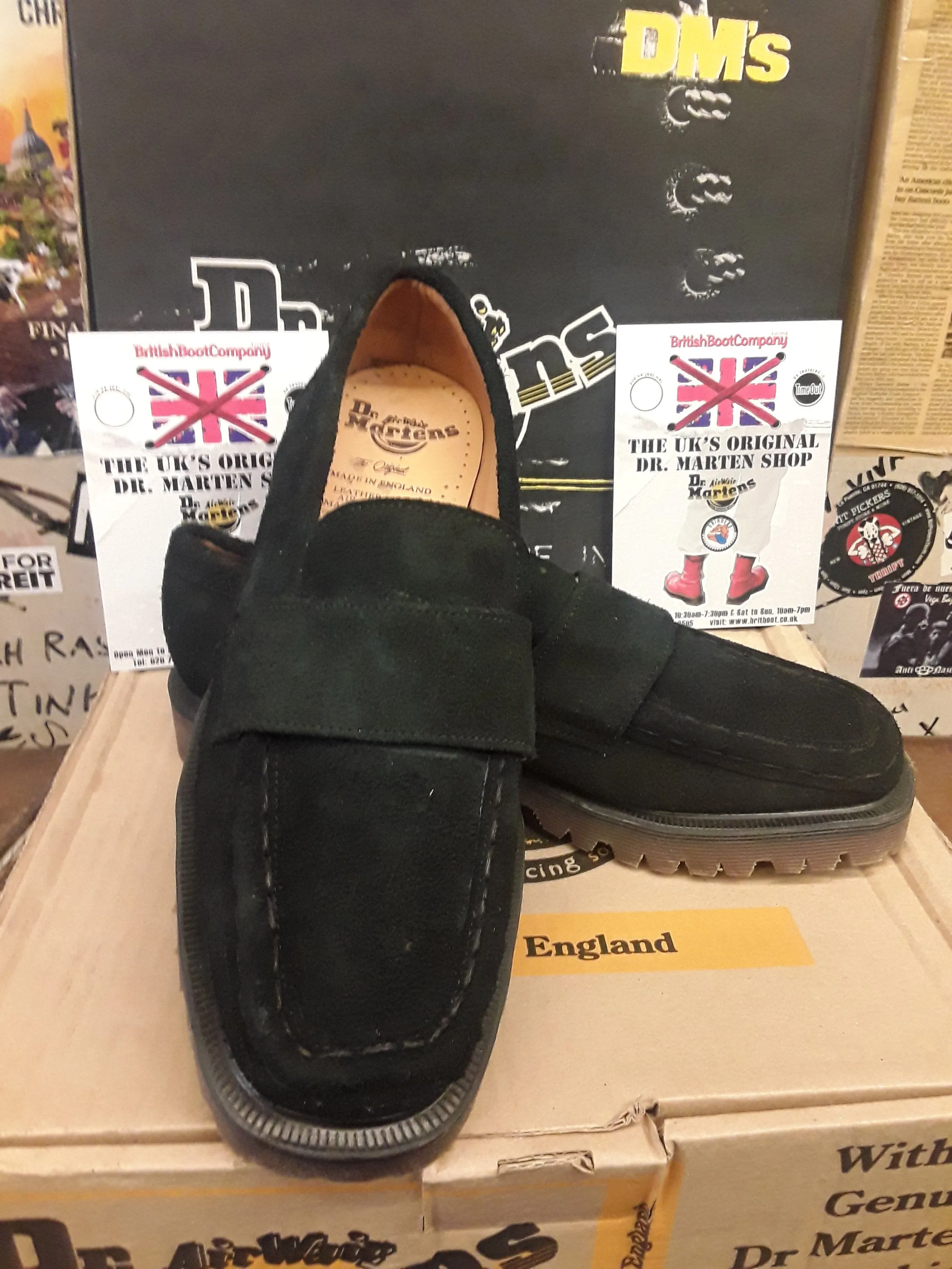 Dr Martens Black Suede Loafers,  Vintage,  Size 8 Made in England,  Very rare