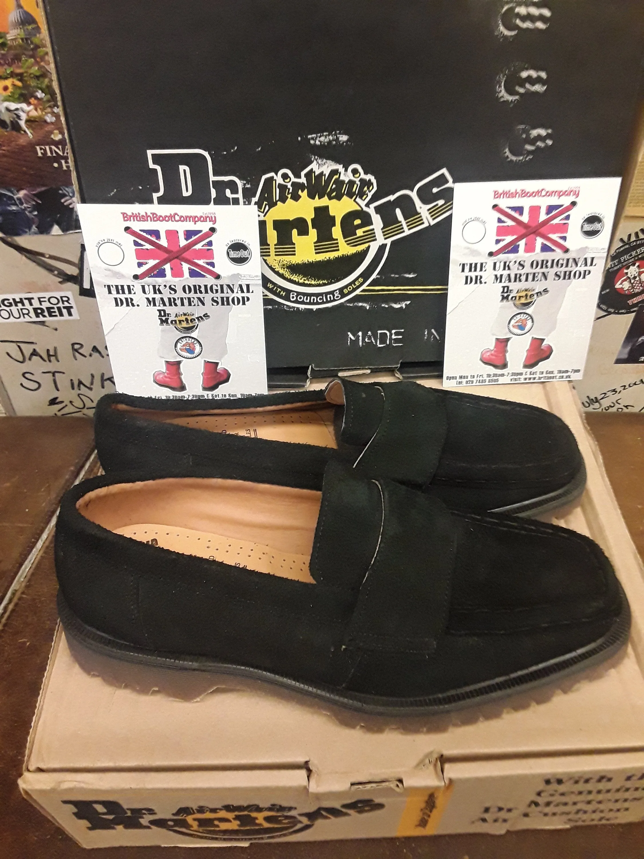 Dr Martens Black Suede Loafers,  Vintage,  Size 8 Made in England,  Very rare