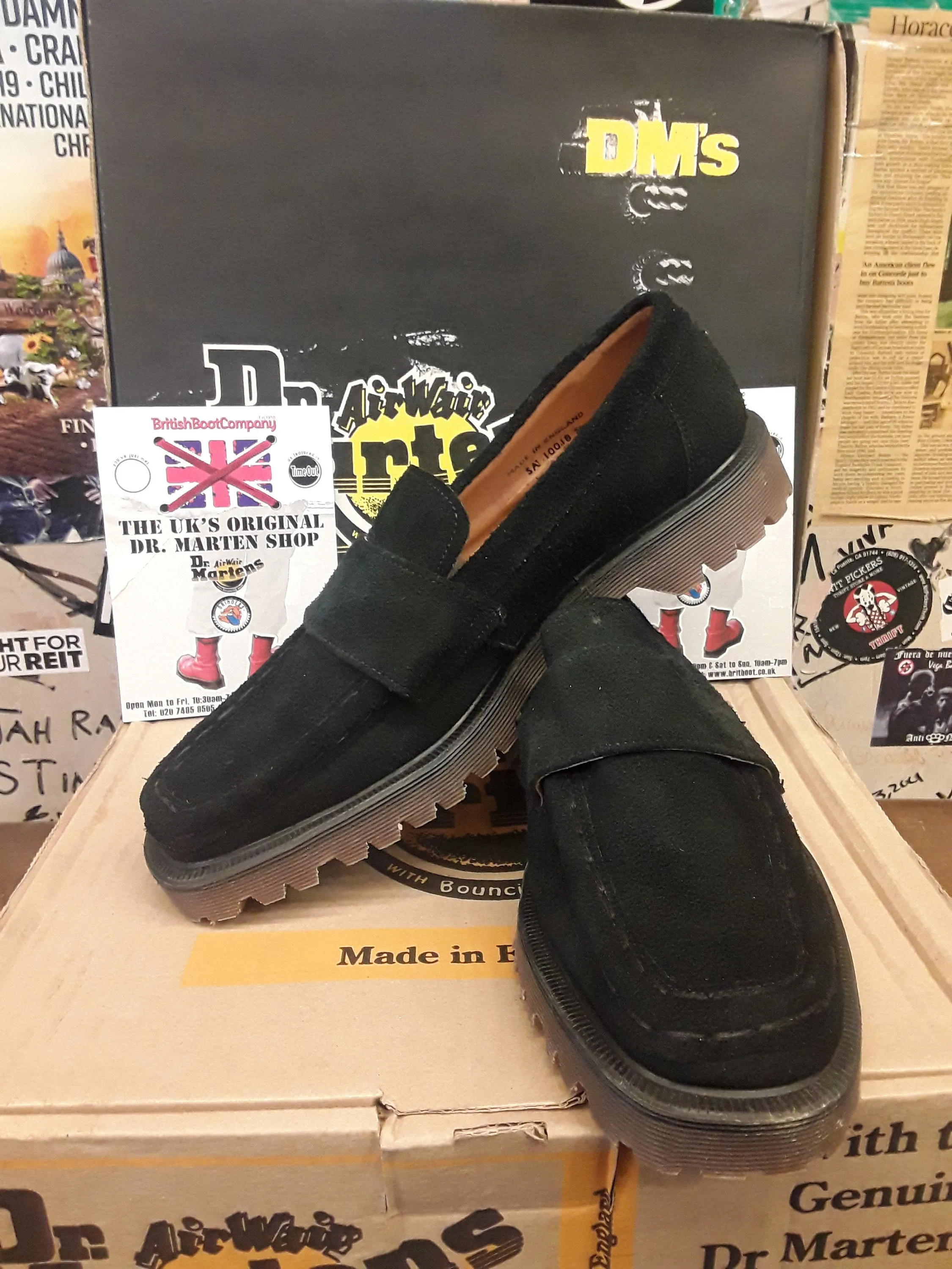 Dr Martens Black Suede Loafers,  Vintage,  Size 8 Made in England,  Very rare