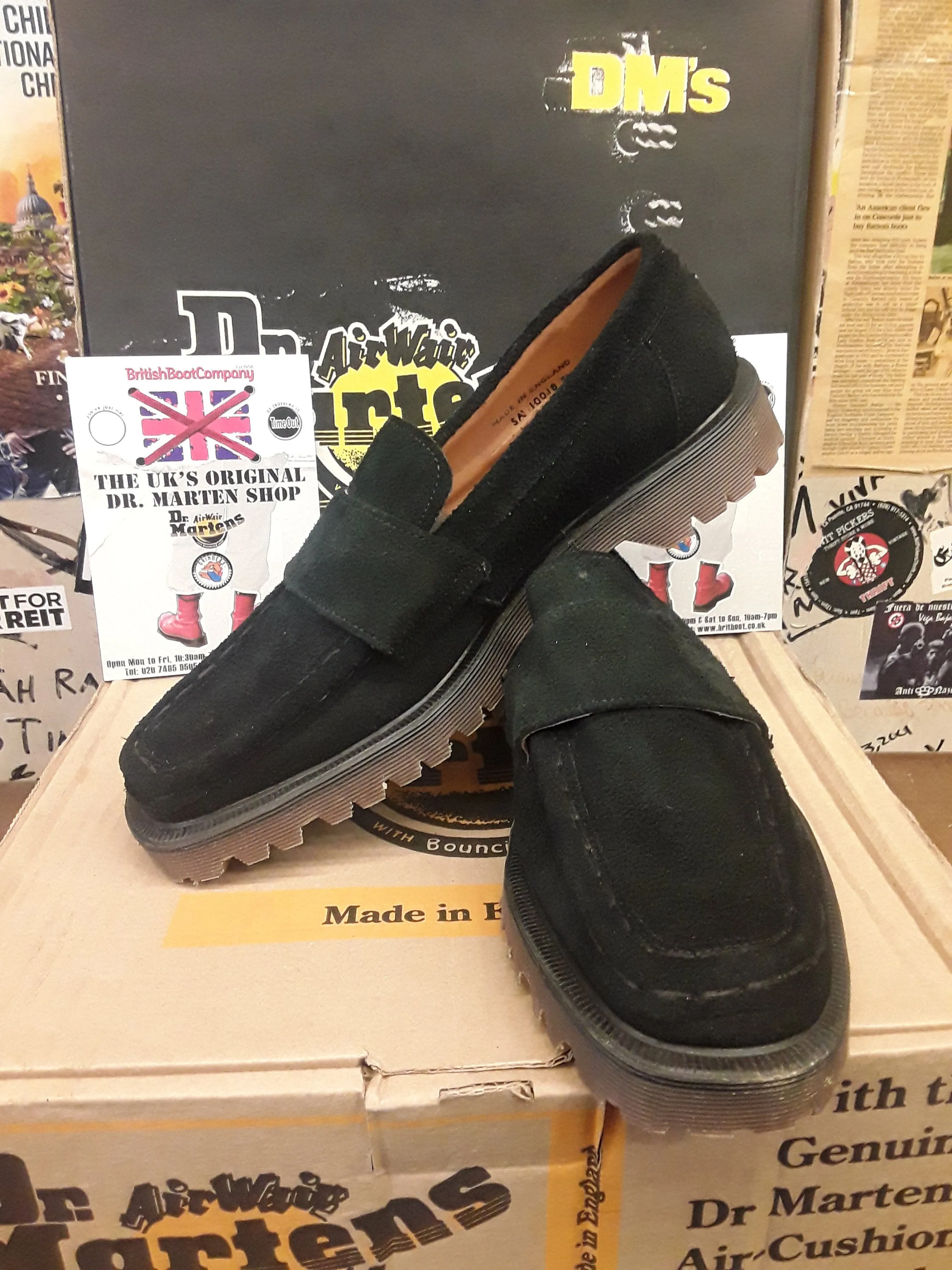 Dr Martens Black Suede Loafers,  Vintage,  Size 8 Made in England,  Very rare