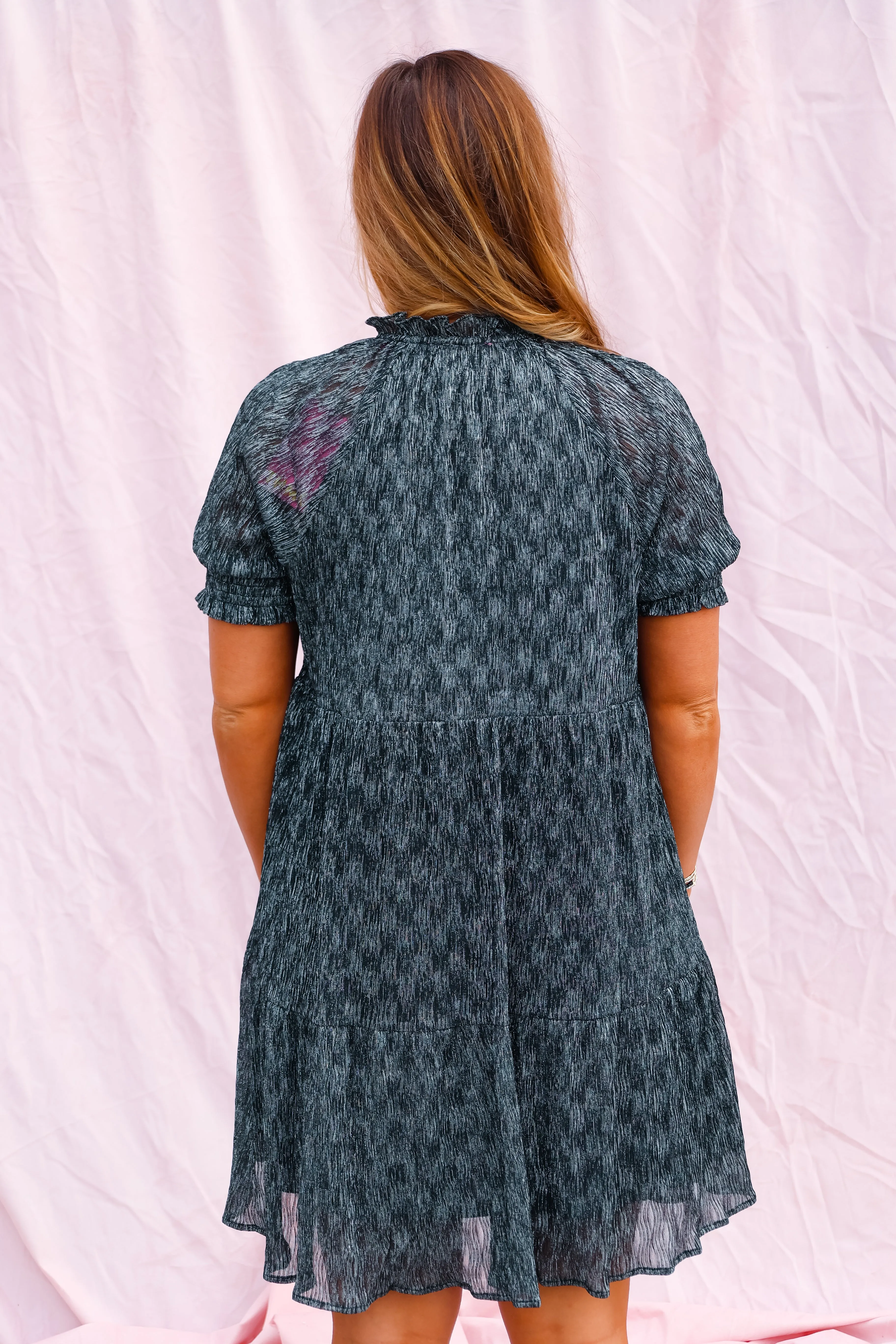 Dream Together Short Sleeve Metallic Dress