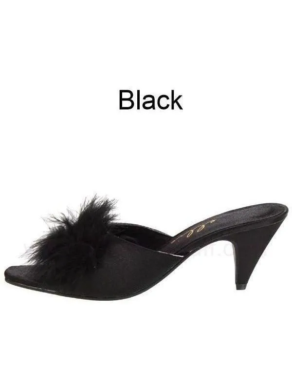 Ellie Shoes E-Phoebe 2.5 inch Heel Satin Maribou Slippers