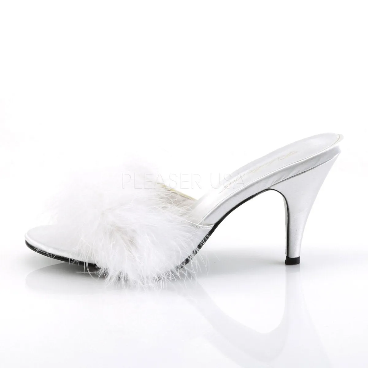 Feather Trim Slipper Shoe with 3-inch Heel 4-colors AMOUR-03