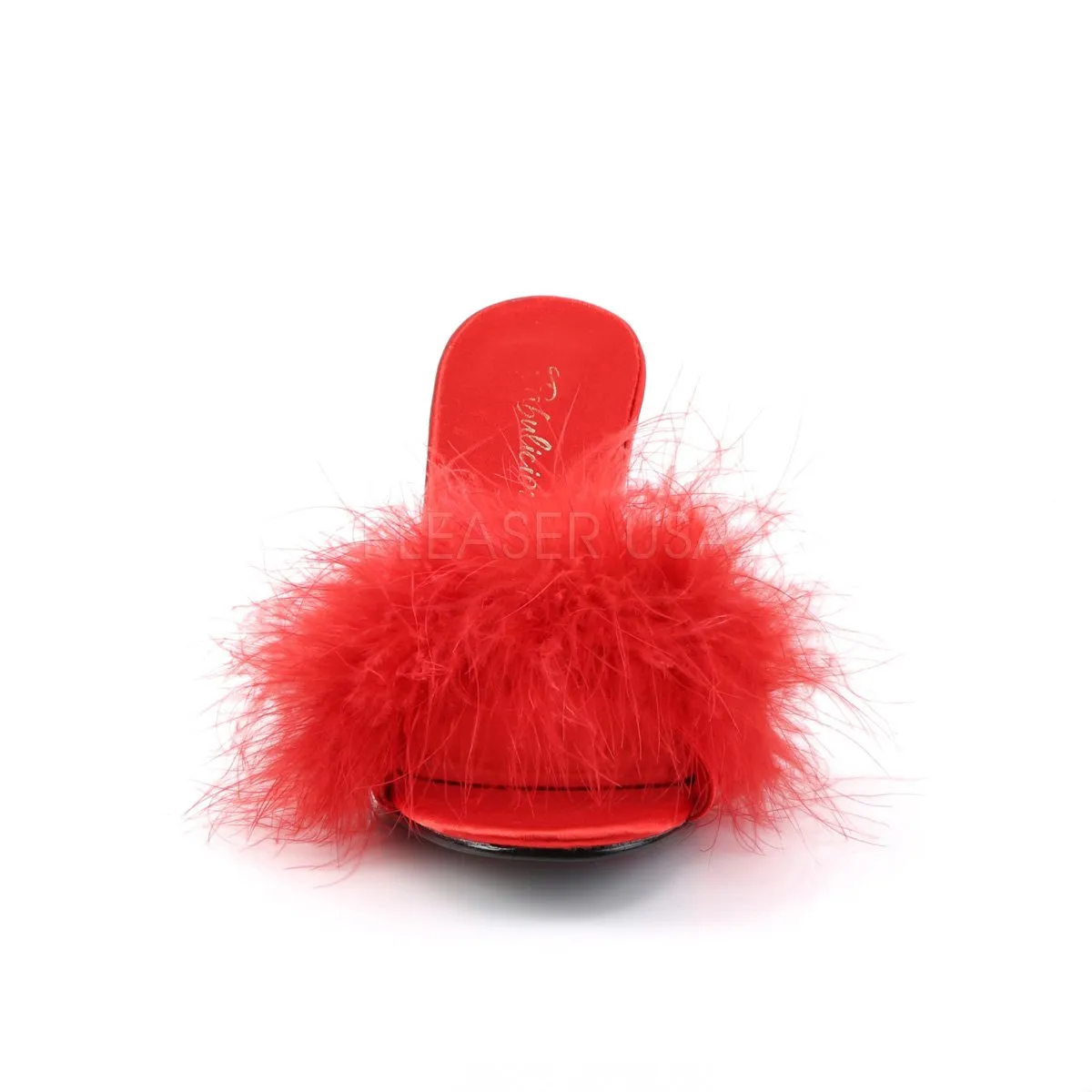 Feather Trim Slipper Shoe with 3-inch Heel 4-colors AMOUR-03