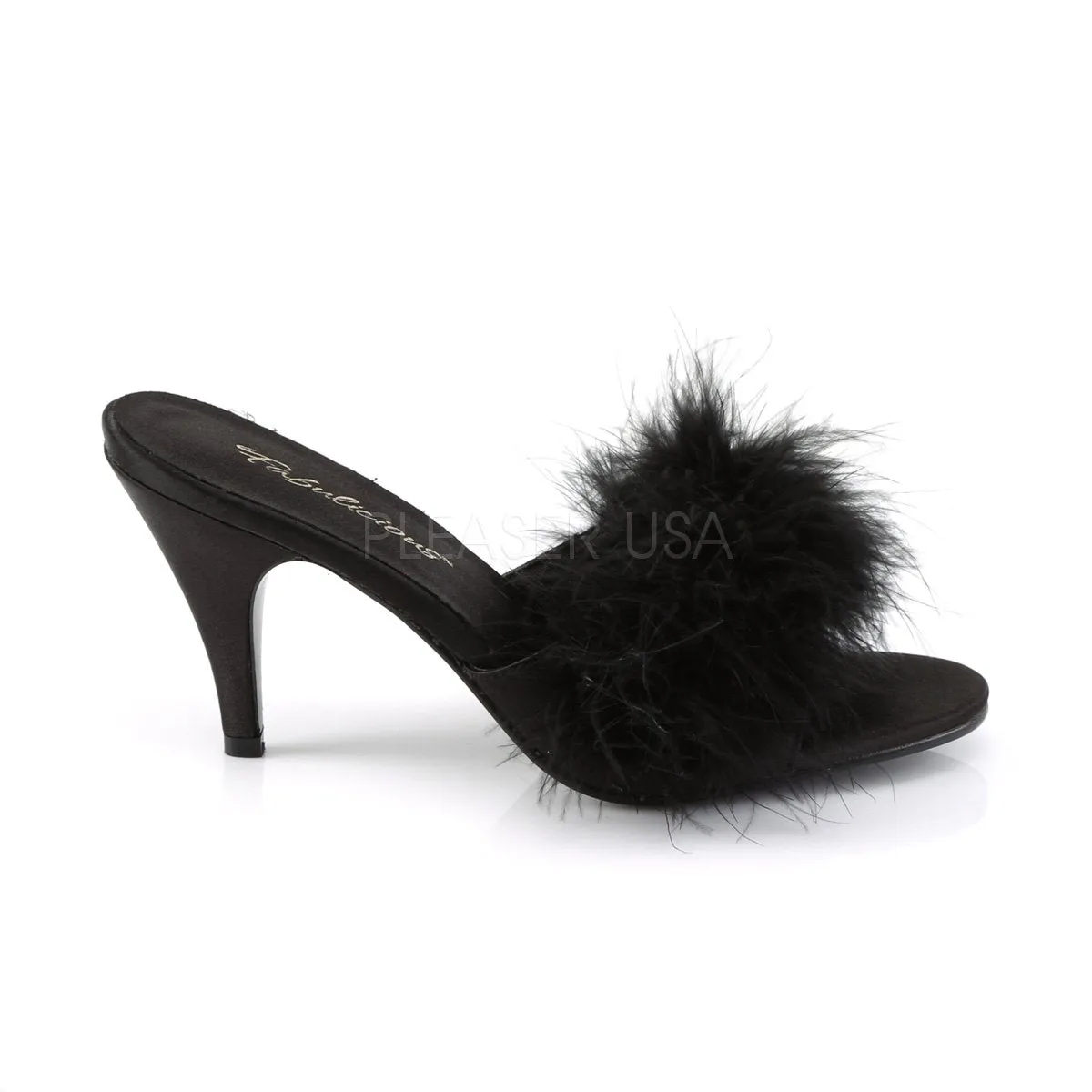 Feather Trim Slipper Shoe with 3-inch Heel 4-colors AMOUR-03