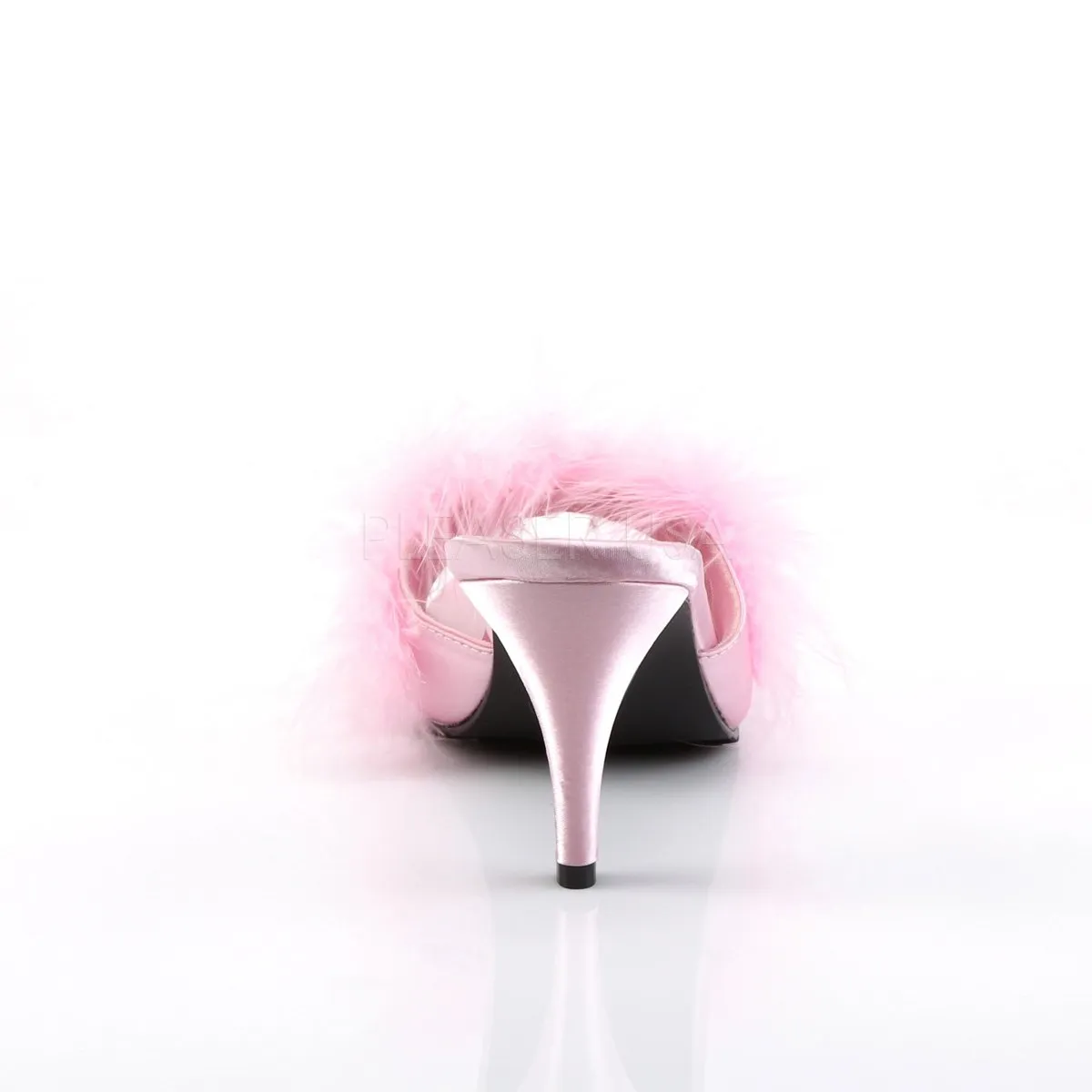 Feather Trim Slipper Shoe with 3-inch Heel 4-colors AMOUR-03