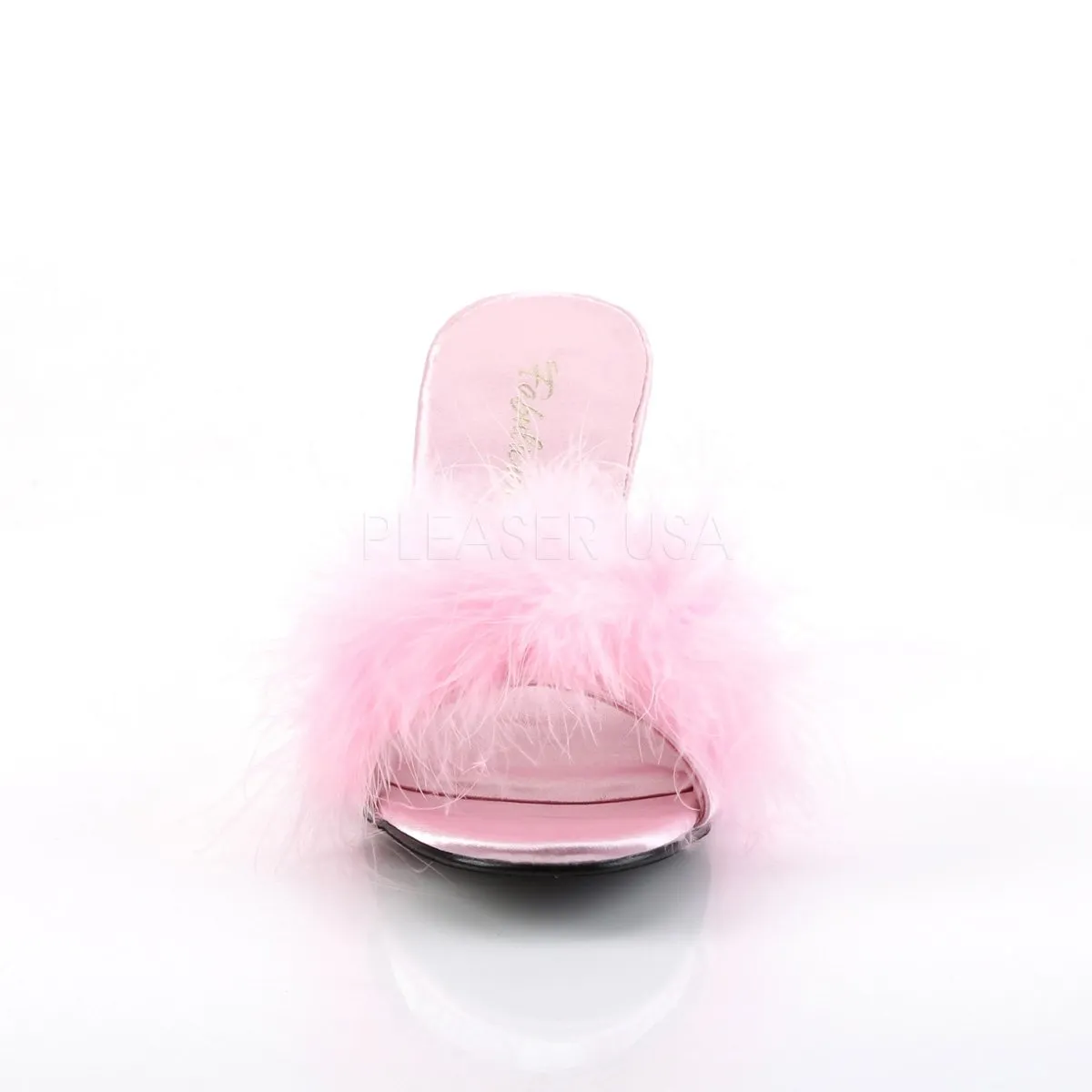 Feather Trim Slipper Shoe with 3-inch Heel 4-colors AMOUR-03
