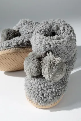 Grey Cozy Booties Slipper With Ball Accent