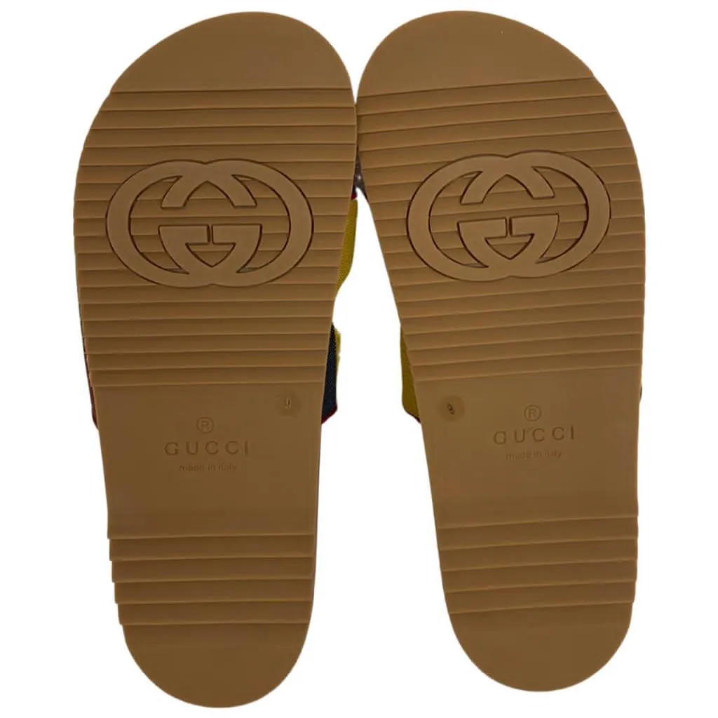 Gucci Men's Baiadera Slides Canvas Striped Sandals Red Multicolor