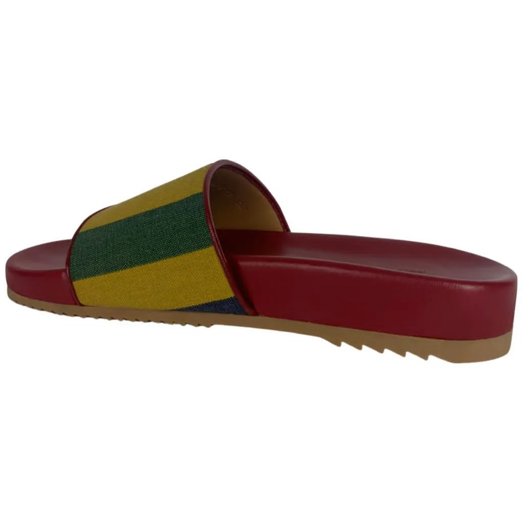 Gucci Men's Baiadera Slides Canvas Striped Sandals Red Multicolor