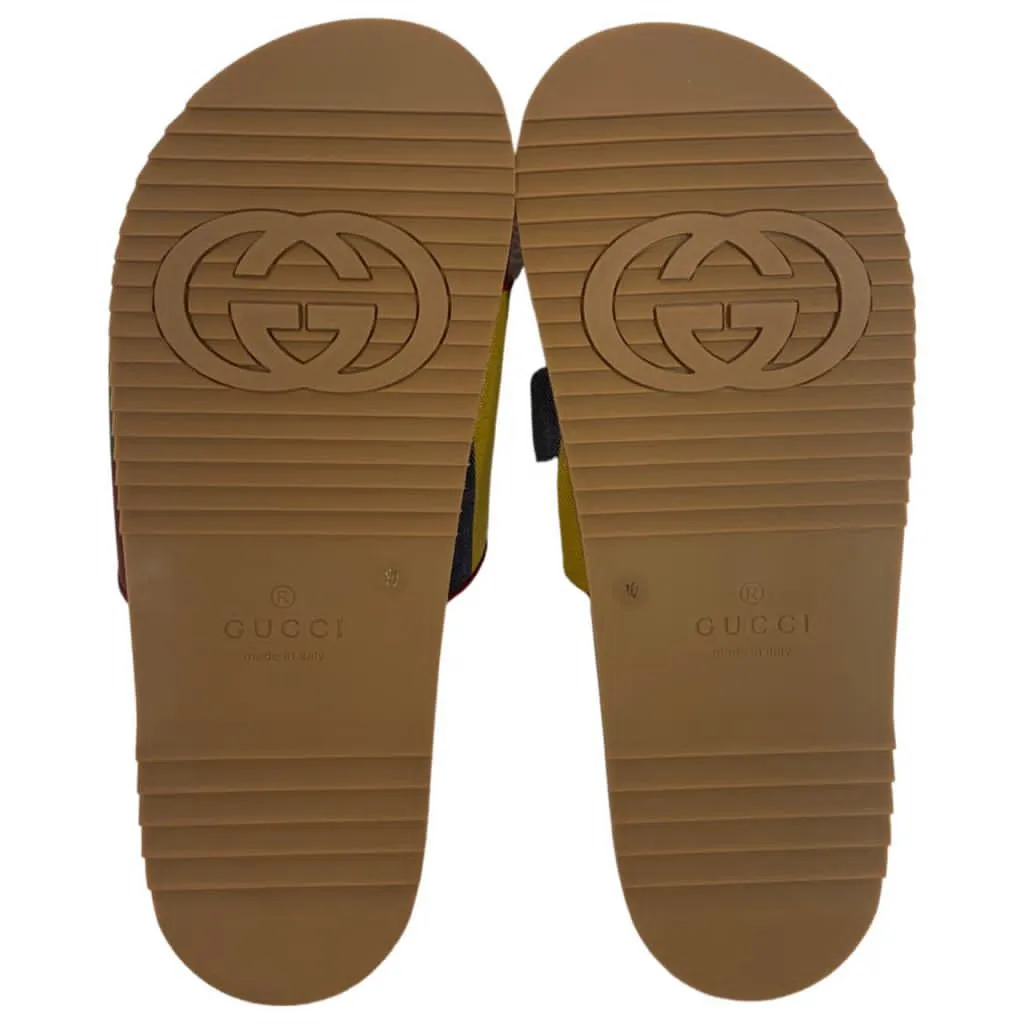 Gucci Men's Baiadera Slides Canvas Striped Sandals Red Multicolor