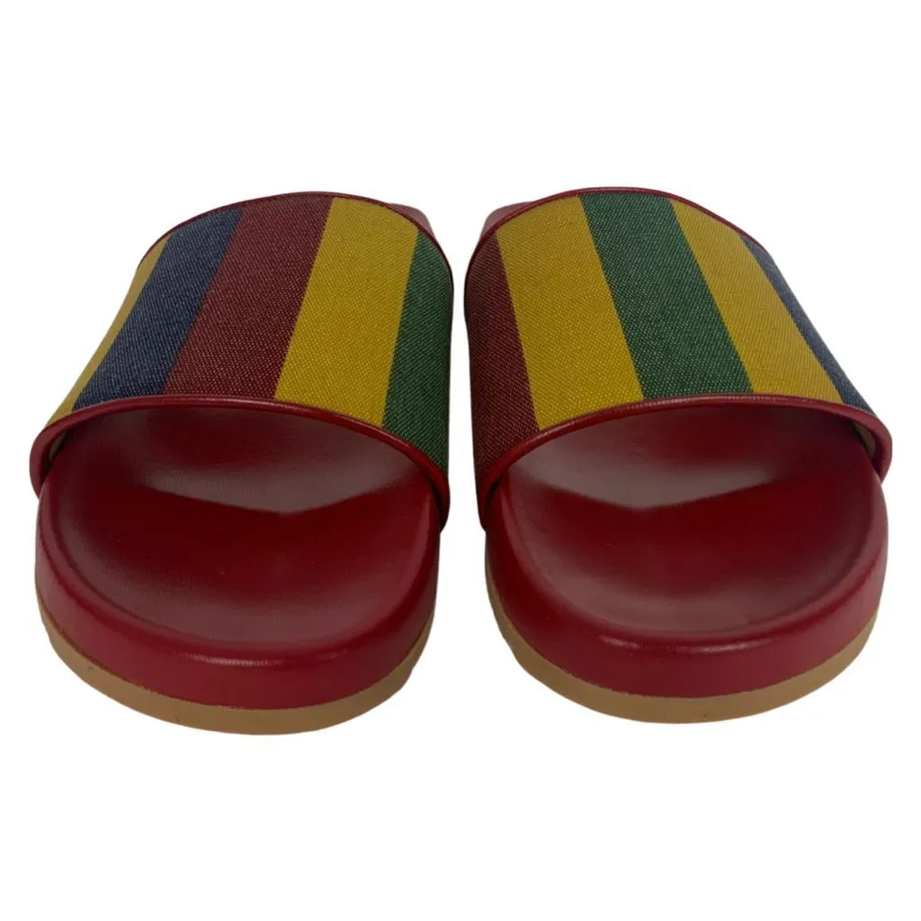 Gucci Men's Baiadera Slides Canvas Striped Sandals Red Multicolor
