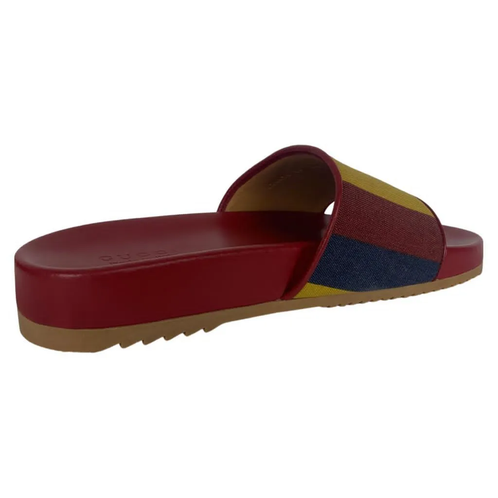 Gucci Men's Baiadera Slides Canvas Striped Sandals Red Multicolor