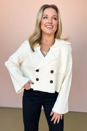 Ivory Notched Collar Trench Jacket Sweater