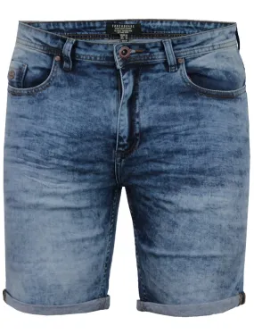 Leon Turn Up Acid Wash Denim Shorts in Light Wash