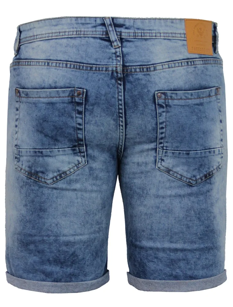 Leon Turn Up Acid Wash Denim Shorts in Light Wash