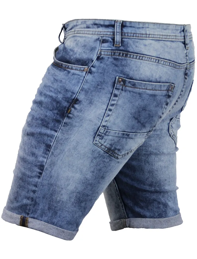Leon Turn Up Acid Wash Denim Shorts in Light Wash
