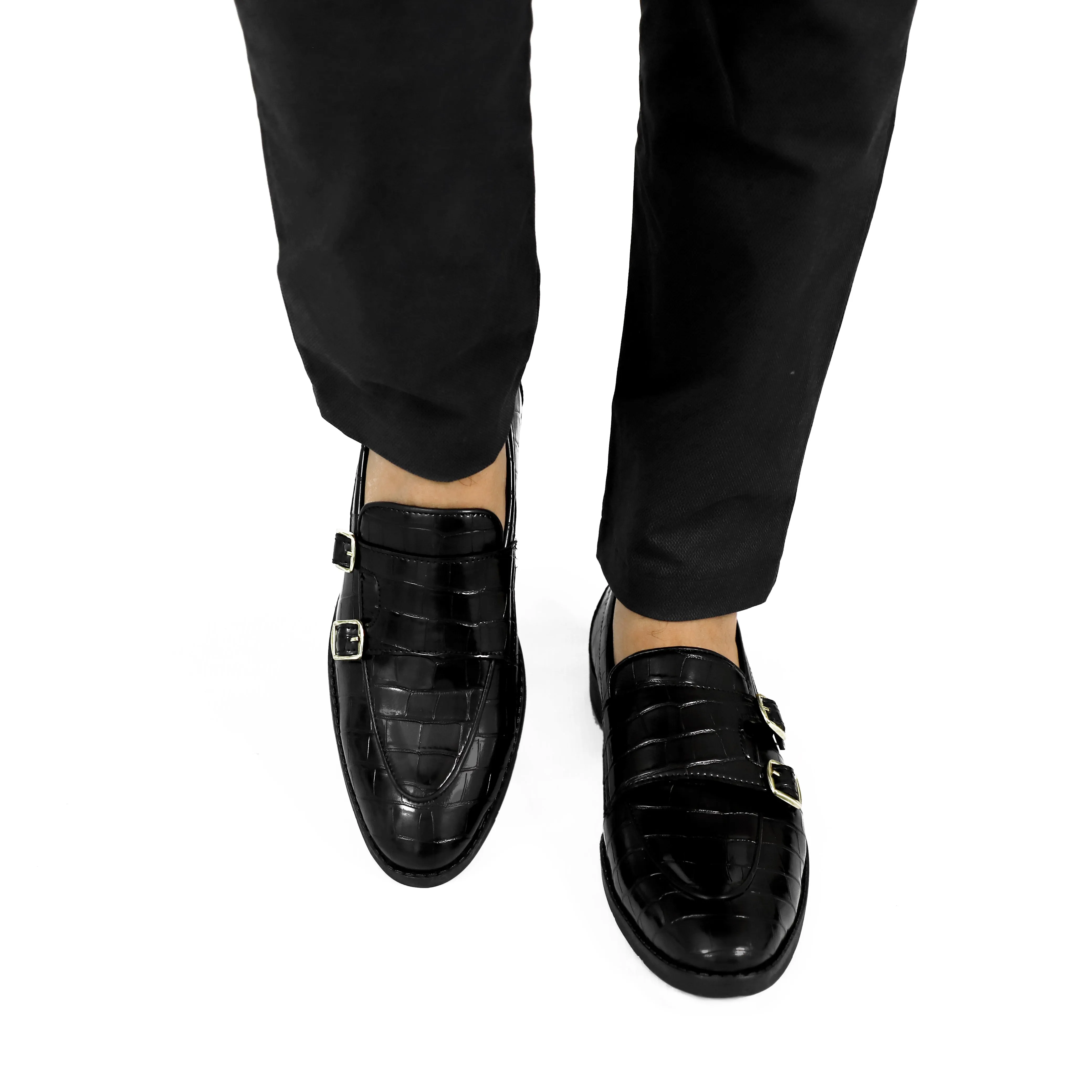 NICHE Black Croc Elite Double Monk Slip-Ons