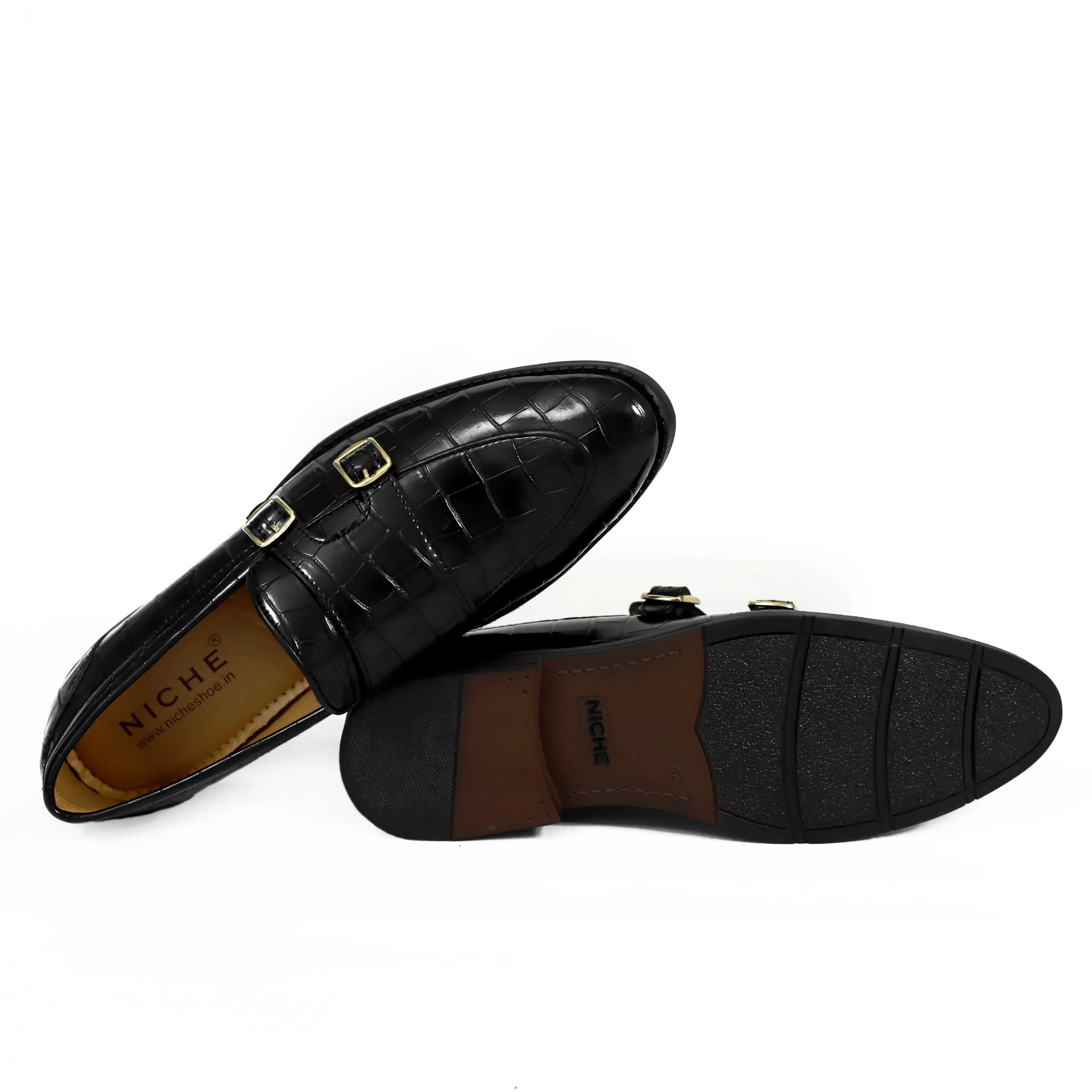 NICHE Black Croc Elite Double Monk Slip-Ons