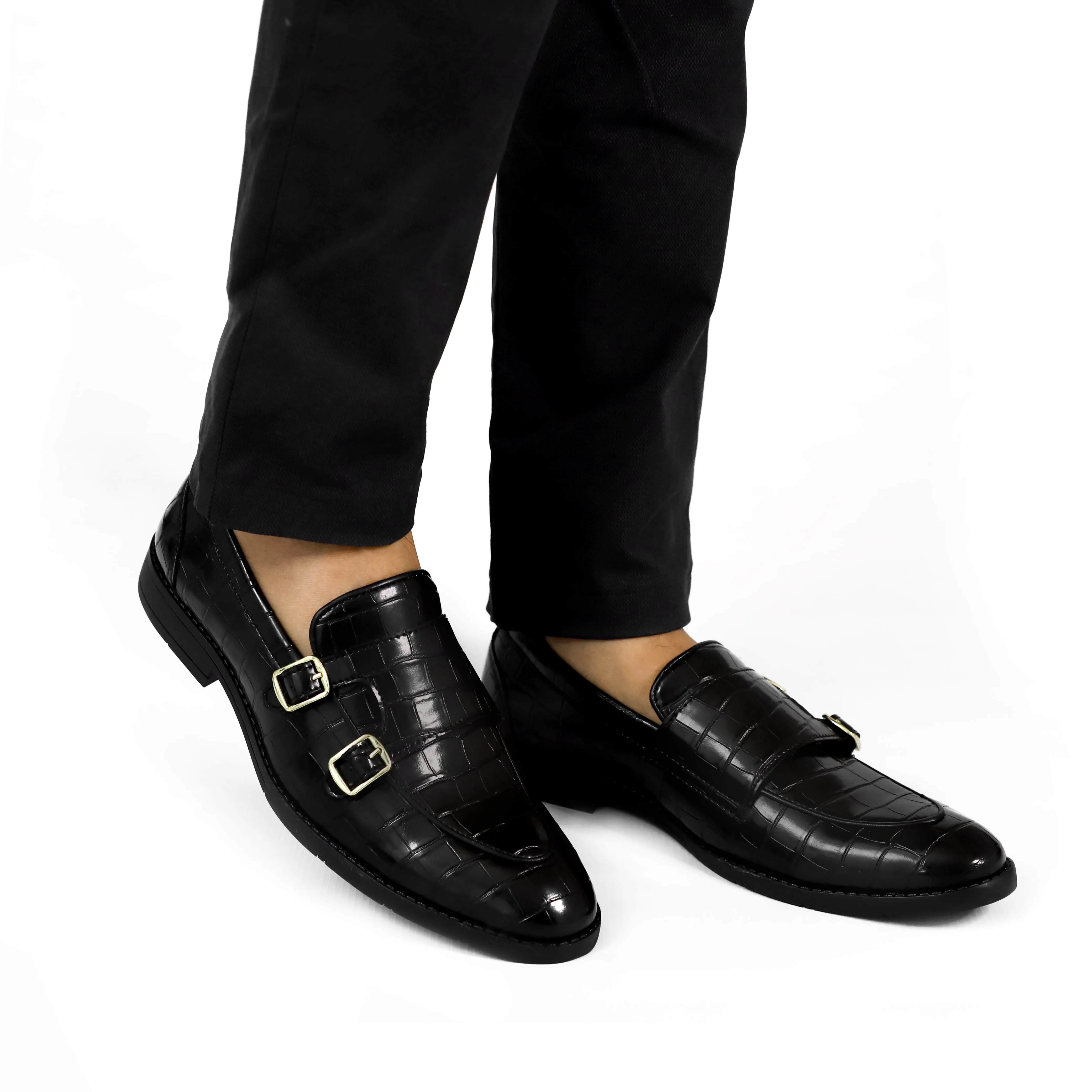 NICHE Black Croc Elite Double Monk Slip-Ons