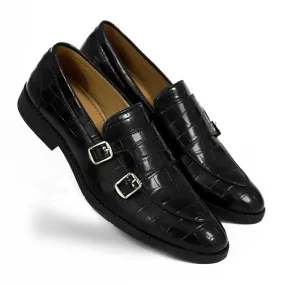 NICHE Black Croc Elite Double Monk Slip-Ons