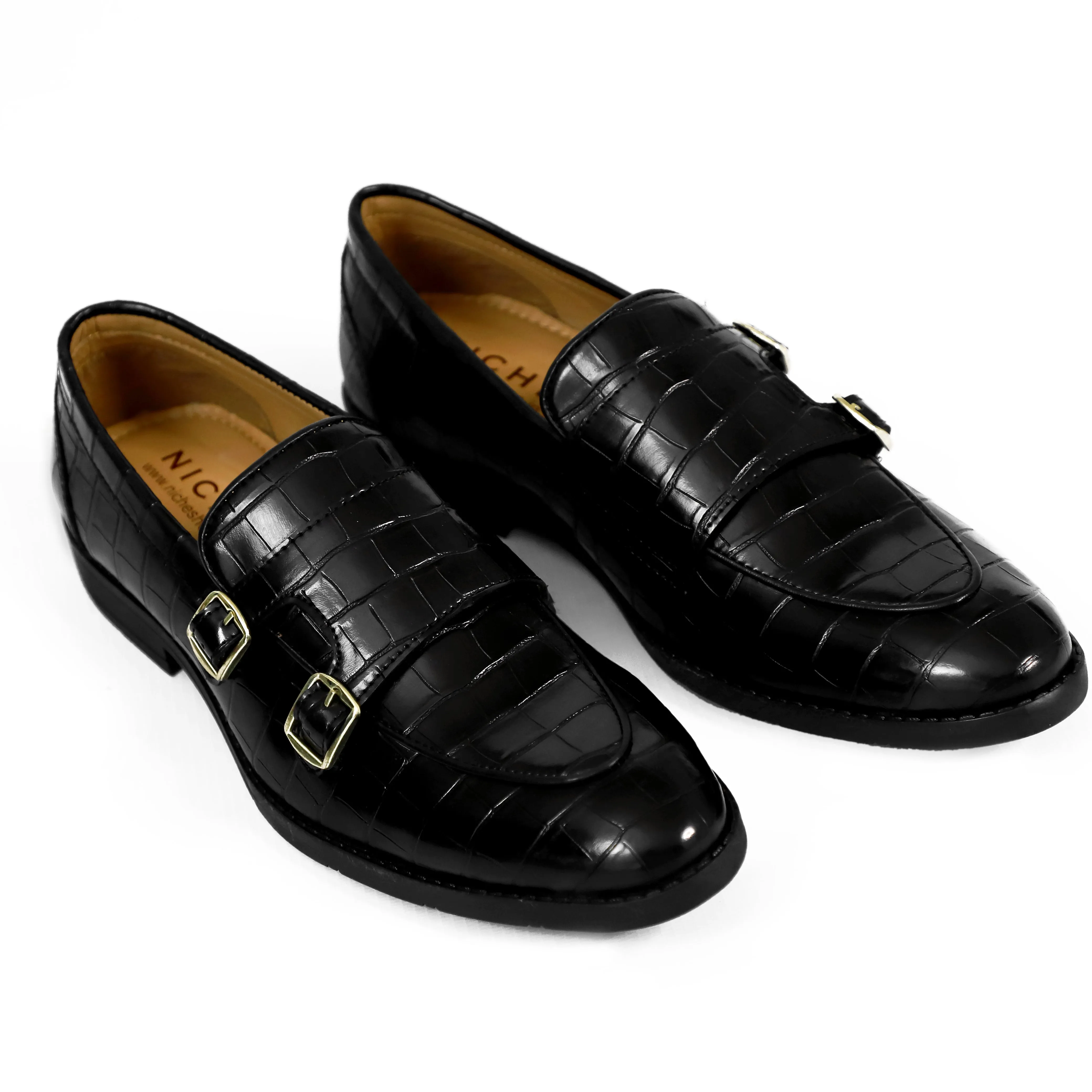 NICHE Black Croc Elite Double Monk Slip-Ons