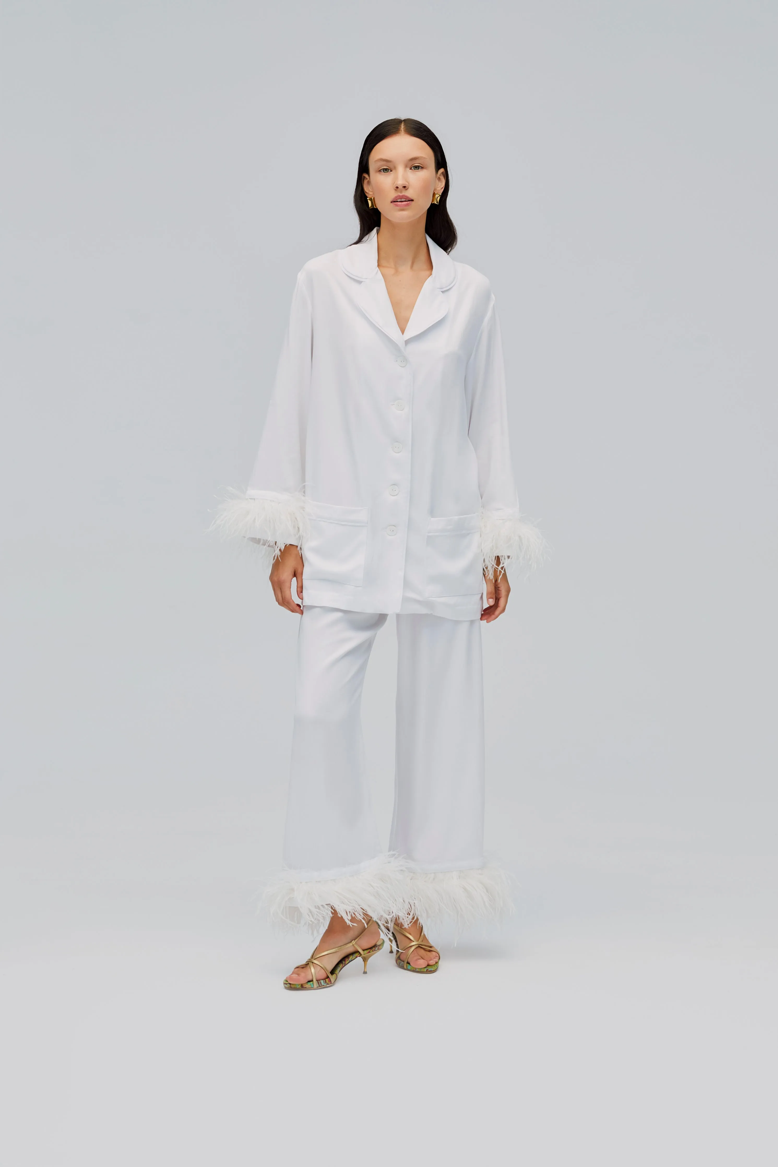 Party Pajamas Set with Detachable Feathers in White