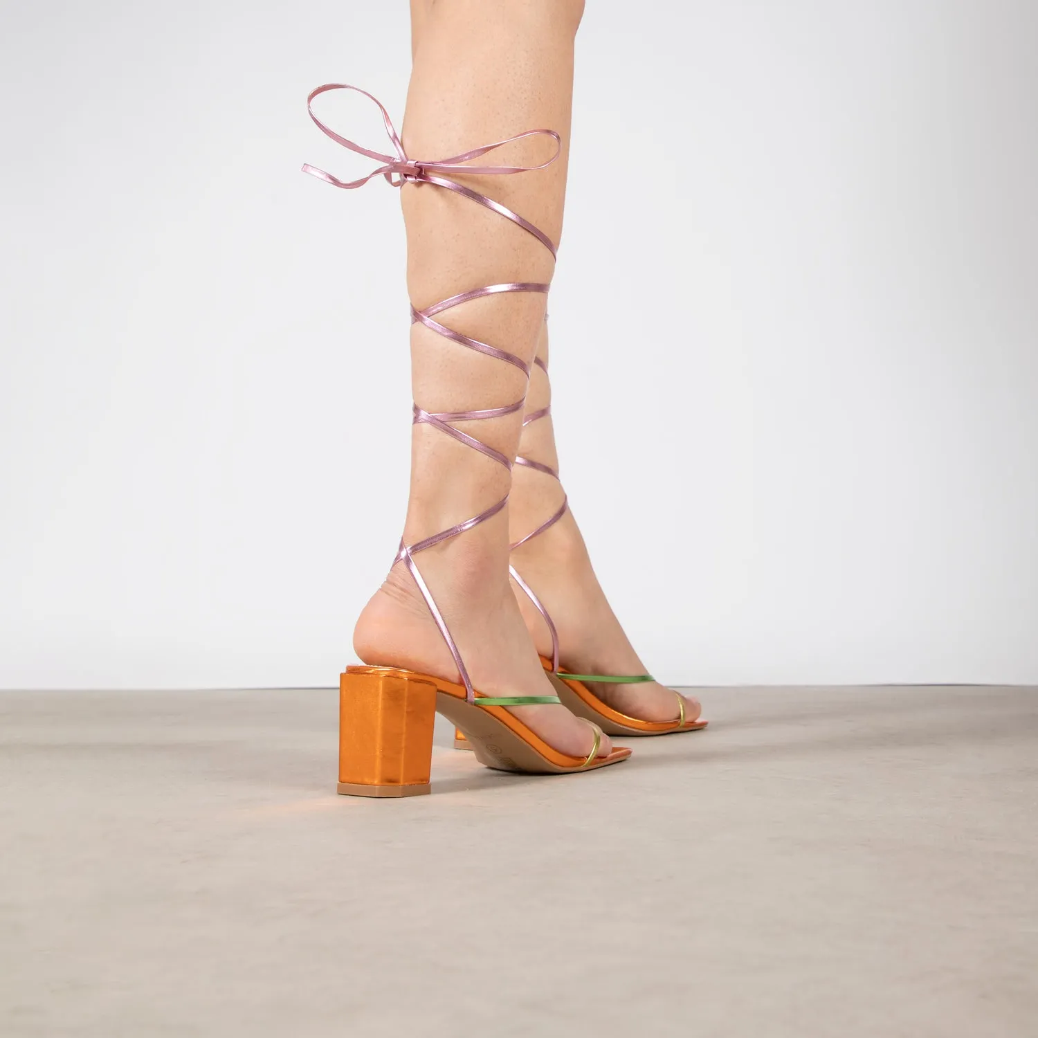 RAID Annelise Mid Block Heel Sandal In Orange Multi