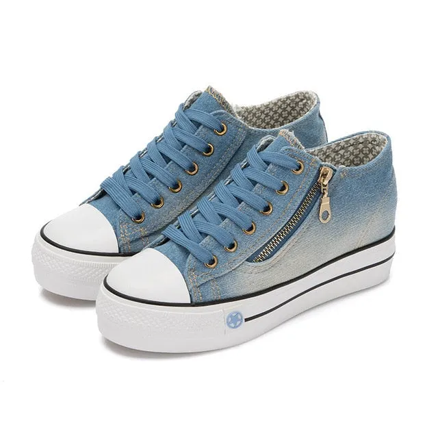 Spring Denim Canvas Shoes Female Korean Version Thick Bottom Shoes Women Shoe Canvas Shoes Lace Up Sneakers Plus Size 41
