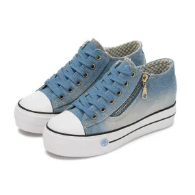 Spring Denim Canvas Shoes Female Korean Version Thick Bottom Shoes Women Shoe Canvas Shoes Lace Up Sneakers Plus Size 41