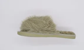Womens Open Toe Light Green Slippers with Fluffy Cuff | 36P-LGR